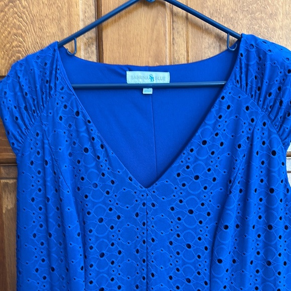 Sabrina Blue Royal Blue Eyelet Dress - Picture 2 of 4